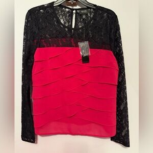 Nicole by Nicole Miller Black Lace and Pink Blouse